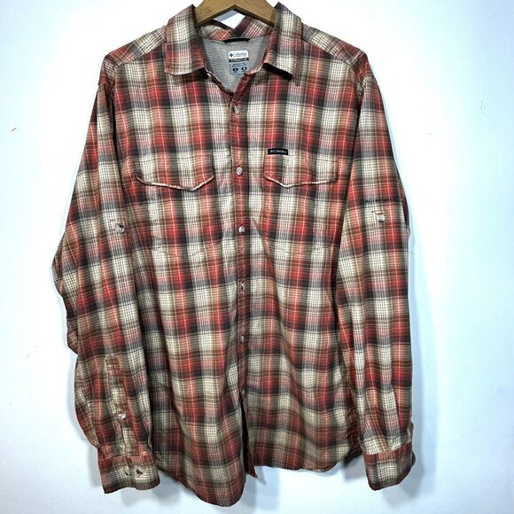 Columbia Titanium Mens L Shirt VENTED Long Sleeve Omni Shield Nylon Fish Orange - Picture 5 of 13